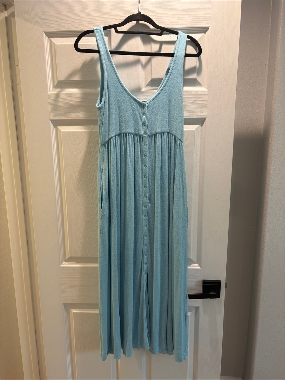 Hatch Light Blue Button-Front Maxi Dress